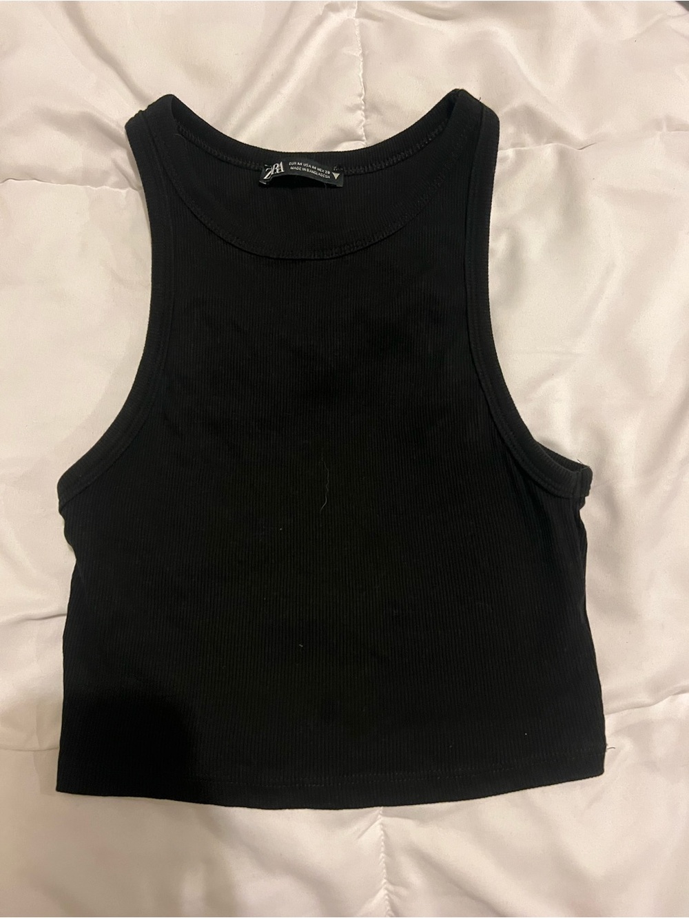 Zara Black Ribbed High-Neck Crop Tank